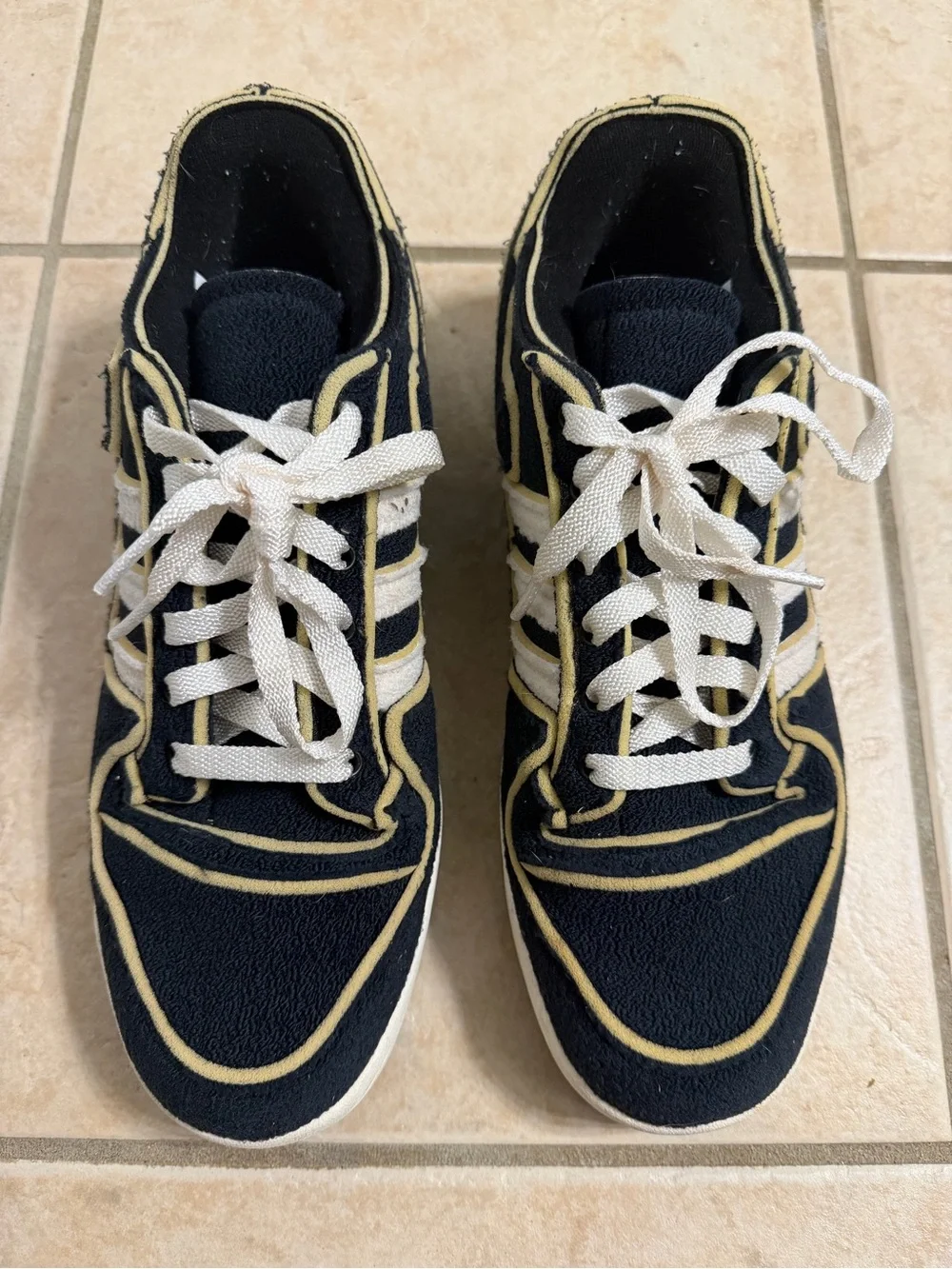 adidas Navy Sneakers with White Stripes and Cream Piping